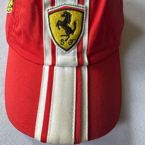 3 racing themed hats. Ferrari. F1 . Pirelli